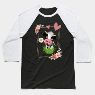 Cute Cow Eating Grass Baseball T-Shirt